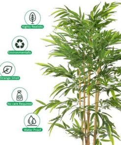 Artificial Bamboo Plant, Realistic Faux Plants Green Leaves with Clear Leaf Texture, Waterproof, Fade-Resistant, Pet-Friendly & Maintenance-Free Fake Tree for Home Office Event Decor (170cm)