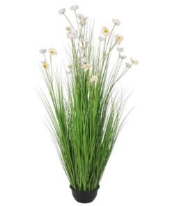 Artificial Buttercup Flower Plant, 150cm Tall Lifelike Silk Flowers & Green Grass Potted Faux Plants, Maintenance-Free Waterproof Eco-Friendly Odor-Free Fake Plants for Home Decor (White) - Image 3