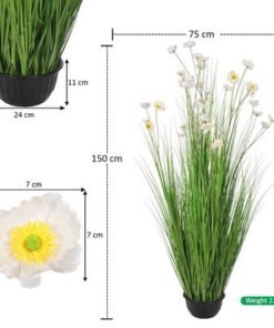 Artificial Buttercup Flower Plant, 150cm Tall Lifelike Silk Flowers & Green Grass Potted Faux Plants, Maintenance-Free Waterproof Eco-Friendly Odor-Free Fake Plants for Home Decor (White) - Image 4