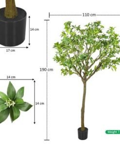 Artificial Jasmine Tree, Tall Potted Ultra-Realistic Faux Trees with Delicate White Flowers & Green Leaves, Fade-Proof, Pet-Friendly & Maintenance-Free Fake Plants for Home Office Decor (180CM)