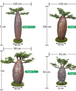 Set of 4 Artificial Baobab Tree, Faux Plant with Realistic Silk Green Leaves & Simulated Trunk, Maintenance-Free & Long-Lasting Fake Tree, Waterproof & Odorless Fake Plant for Home Event Decor
