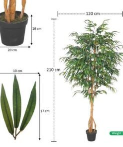 Artificial Ficus Plant, 210cm Tall Faux Plant with Realistic Green Leaves & Pot, Flexible, Odor-Free Waterproof Fake Tree, Maintenance-Free & Long-Lasting Fake Plant for Home Office Event Decor
