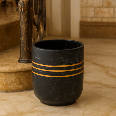 Luxury Black Marble Ceramic Planter Pot with Gold Stripes for Indoor Home & Office Décor (19X24.5cm) - Image 2