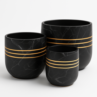 Luxury Black Marble Ceramic Planter Pot with Gold Stripes for Indoor Home & Office Décor (24X27cm) - Image 5