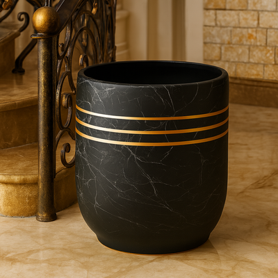 Luxury Black Marble Ceramic Planter Pot with Gold Stripes for Indoor Home & Office Décor (30X30cm) - Image 2
