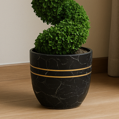 Luxury Black Marble Ceramic Planter Pot with Gold Stripes for Indoor Home & Office Décor (30X30cm) - Image 3