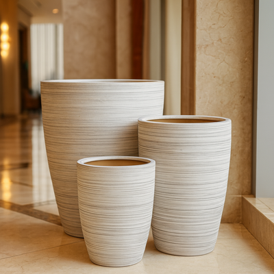 Modern Textured Ceramic Planter Pot Striped Design for Indoor Home & Office Décor (Big) - Image 4
