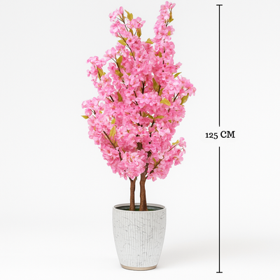 125cm Artificial Cherry Blossom Plant Luxury Pink Sakura Tree Artificial Cherry Blossom Plant with Natural Wood Trunk (Without Pot)