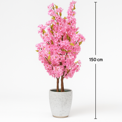 150cm Artificial Cherry Blossom Plant Luxury Pink Sakura Tree With Natural Wood Trunk (Without Pot)
