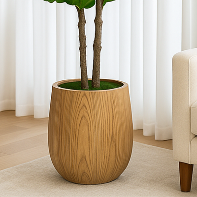 Ceramic Textured Wood-Grain Planter Pot Premium Indoor Décor (19x19cm) - Image 3