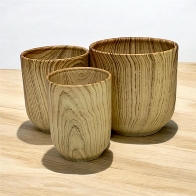 Ceramic Textured Wood-Grain Planter Pot Premium Indoor Décor (19x19cm) - Image 5