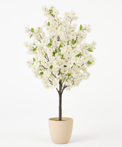 185cm Luxury White Cherry Blossom Artificial Tree Decorative Plant with Natural Wood Trunk (Without Pot) - Image 3
