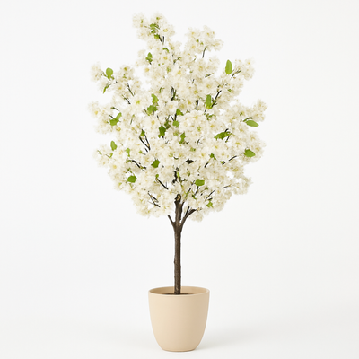 185cm Luxury White Cherry Blossom Artificial Tree Decorative Plant with Natural Wood Trunk (Without Pot) - Image 3
