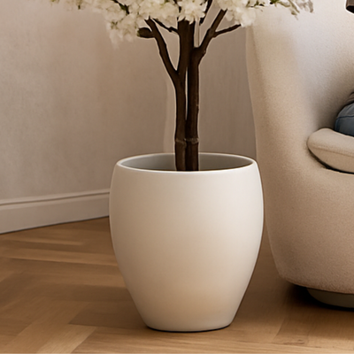 Textured Premium Beige Ceramic Planter Pot (26x26.5cm) - Image 5