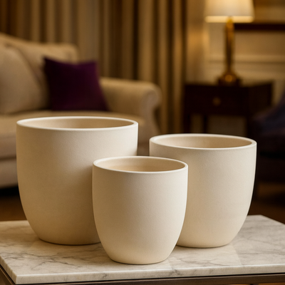 Textured Premium Beige Ceramic Planter Pot (26x26.5cm)