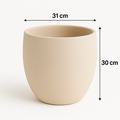 Textured Premium Beige Ceramic Planter Pot (31x30cm) - Image 5