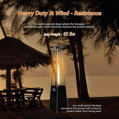 Wooden Twist Pyramid Gas Heater with Wheels, Outdoor Heating Solution with Adjustable Flame (Silver & Black) - Image 4