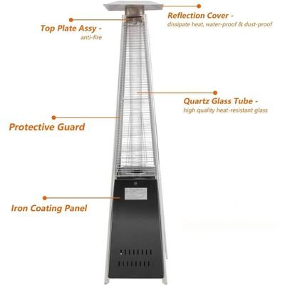 Wooden Twist Pyramid Gas Heater with Wheels, Outdoor Heating Solution with Adjustable Flame (Silver & Black)
