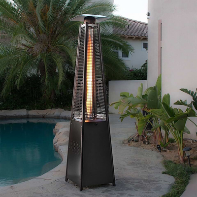 Wooden Twist Pyramid Gas Heater with Wheels, Outdoor Heating Solution with Adjustable Flame (Silver) - Image 2