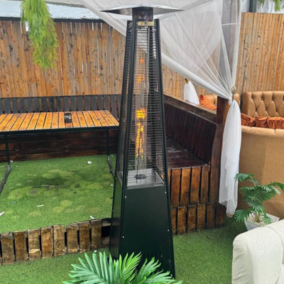 Wooden Twist Pyramid Gas Heater with Wheels, Outdoor Heating Solution with Adjustable Flame (Silver) - Image 4