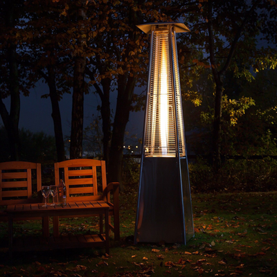Wooden Twist Pyramid Gas Heater with Wheels, Outdoor Heating Solution with Adjustable Flame (Silver) - Image 5
