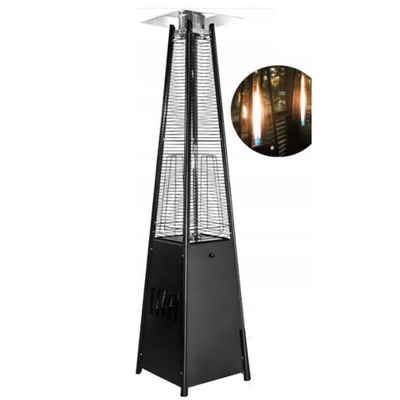 Wooden Twist Pyramid Gas Heater with Wheels, Outdoor Heating Solution with Adjustable Flame (Silver)