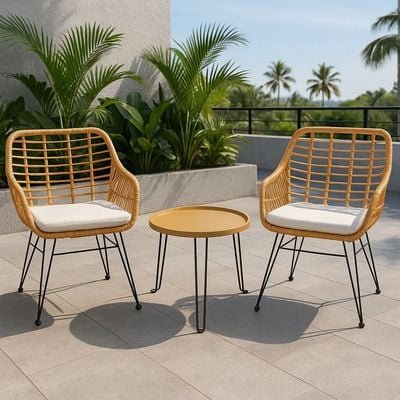 Bistro Balcony Set of 2 Chairs with Table, Weather-Resistant All-Weather Wicker for Patio, Garden & Terrace (White) - Image 2