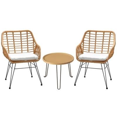 Bistro Balcony Set of 2 Chairs with Table, Weather-Resistant All-Weather Wicker for Patio, Garden & Terrace (White) - Image 4