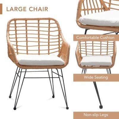 Bistro Balcony Set of 2 Chairs with Table, Weather-Resistant All-Weather Wicker for Patio, Garden & Terrace (White) - Image 5