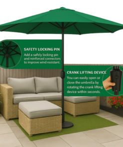 LuxeShade Green Outdoor Patio Round Umbrella with Waterproof Canopy & Steel Frame for Garden, Balcony & Poolside - Image 4