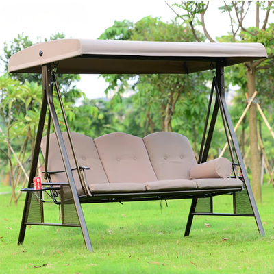 Lushio Relaxation Metal Frame Weatherproof Polyester 3-Seater Swing Attached Cup Holder with Canopy for Outdoor Garden Patio Comfort - Image 2