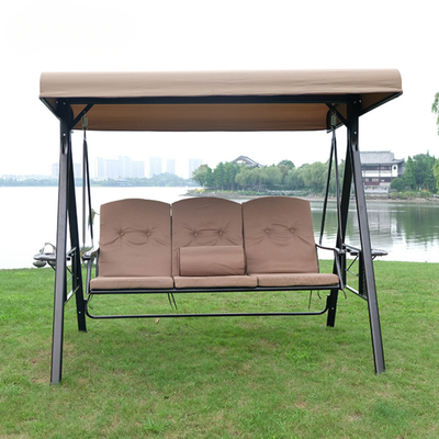 Lushio Relaxation Metal Frame Weatherproof Polyester 3-Seater Swing Attached Cup Holder with Canopy for Outdoor Garden Patio Comfort - Image 3