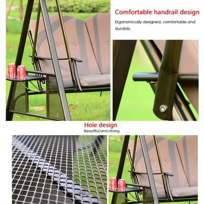 Lushio Relaxation Metal Frame Weatherproof Polyester 3-Seater Swing Attached Cup Holder with Canopy for Outdoor Garden Patio Comfort - Image 4