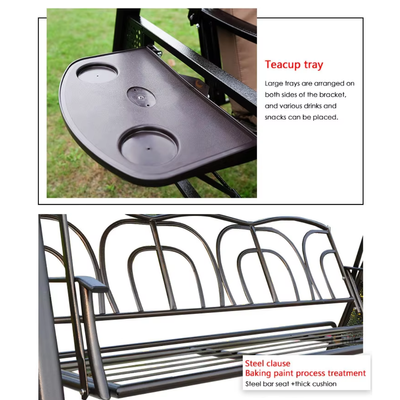 Lushio Relaxation Metal Frame Weatherproof Polyester 3-Seater Swing Attached Cup Holder with Canopy for Outdoor Garden Patio Comfort - Image 5