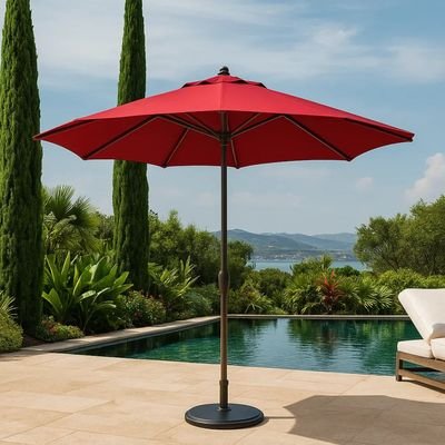 LuxeShade Red Outdoor Patio Round Umbrella with Waterproof Canopy & Steel Frame for Garden, Balcony & Poolside - Image 2