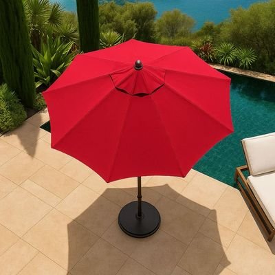 LuxeShade Red Outdoor Patio Round Umbrella with Waterproof Canopy & Steel Frame for Garden, Balcony & Poolside - Image 4