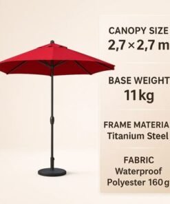 LuxeShade Red Outdoor Patio Round Umbrella with Waterproof Canopy & Steel Frame for Garden, Balcony & Poolside