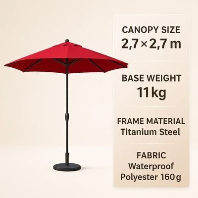 LuxeShade Red Outdoor Patio Round Umbrella with Waterproof Canopy & Steel Frame for Garden, Balcony & Poolside