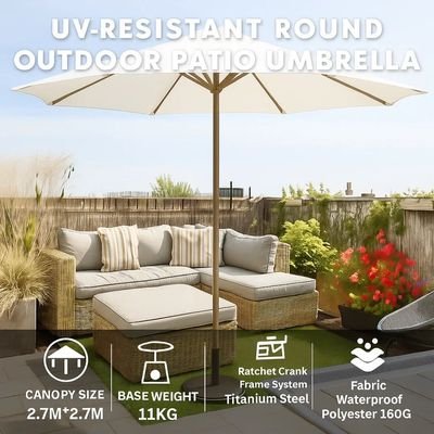LuxeShade White Outdoor Patio Round Umbrella with Waterproof Canopy & Steel Frame for Garden, Balcony & Poolside - Image 5