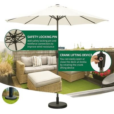 LuxeShade White Outdoor Patio Round Umbrella with Waterproof Canopy & Steel Frame for Garden, Balcony & Poolside