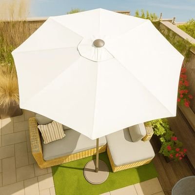 LuxeShade White Outdoor Patio Round Umbrella with Waterproof Canopy & Steel Frame for Garden, Balcony & Poolside - Image 4
