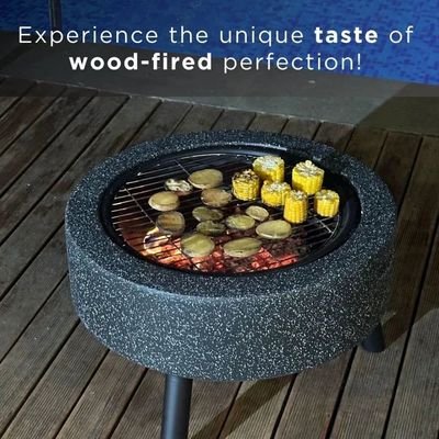 MGO Round Movable Fuel Wood or Charcoal with BBQ Grill Outdoor Firepit Durable and Portable for Backyard, Patio & Garden (Dark Grey) - Image 4