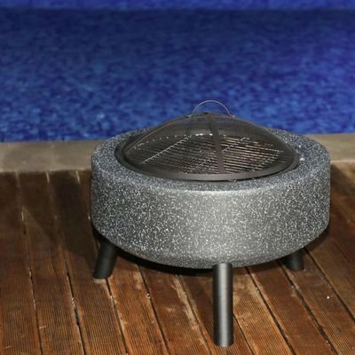 MGO Round Movable Fuel Wood or Charcoal with BBQ Grill Outdoor Firepit Durable and Portable for Backyard, Patio & Garden (Dark Grey) - Image 3