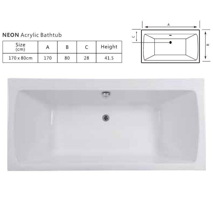 Neon acrylic bathtub – exclusive price offer on the 170cm dimension for a stylish and affordable bathing solution