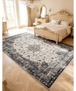 Noon East Carpet Rug Anti-Slip-  Size- 153 x 214 cm - 5x7 ft | Royal Heritage Design | Color- Charcoal Grey| Ideal as Carpets for Living room, Bedroom, Office, Entry hallways, Foyers or balcony