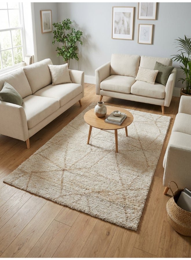 Noon East Carpet Shaggy Rugs with Soft Texture, Color - Cream, Size - 160x230 cm - 5x7.5 ft, Design - Revive Abstract, Ideal for Medium Sized Family room, Bedroom with queen beds, 4-6 seater Dinning area, Entry hallways & Foyers