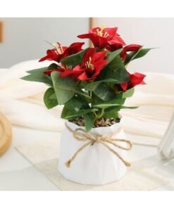 McmhyingPop Artificial Flowerswith Plant Pot, Fake Flowers Nordic Style Decor, Small Potted Plants For Desktop, Table, Home Decor, Bookshelf, Bedroom, Living Room, Red
