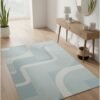 Noon East Carpet Rug with Anti- Slip backing | Abstract Geometric Design  - Blue | Size - 160x230 cm - 5x7.5 ft | For Medium Sized Family room, Bedroom with queen beds, 4-6 seater Dinning area, Entry hallways & Foyers