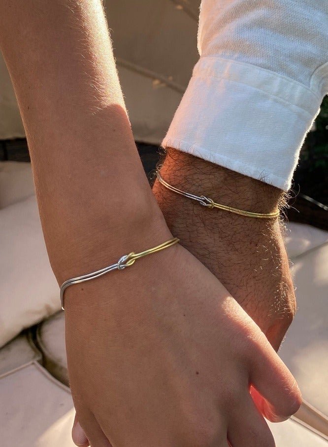 AuliceVerse valentines gift Stainless Steel Two-Tone Snake Chain Bracelet - Hand-Knotted Bicolor Couples Bracelet for Men & Women, Valentine's Day Gift