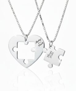 Ringfinity Matching Couple Necklace Set - Interlocking Heart Puzzle Pendants - Hypoallergenic 304L Stainless Steel Jewelry - Valentine’s Day Gift for Couples in Red Gift Box